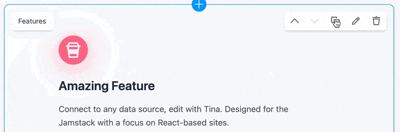When using TIna Inline Block, click on the duplicate icon to insert the same block below.